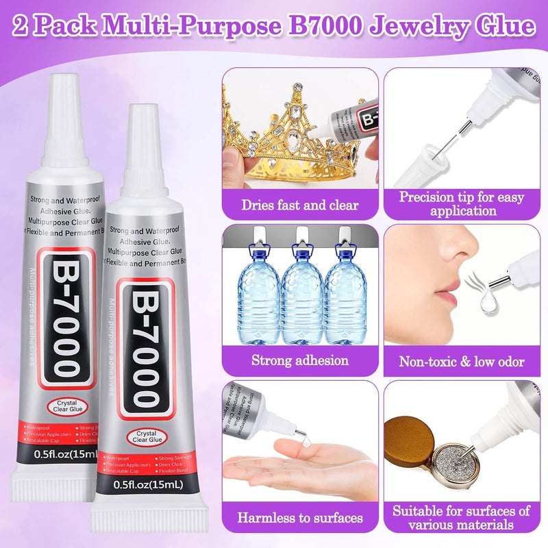 anezus 400Pcs Jewels for Bedazzling with 2 Pack B7000 Jewelry Glue, Flat Back Craft Gems Rhinestones for Clothing, Sequins Rhinestones Gemstones for Fabric, Craft, Decoration - Image 4